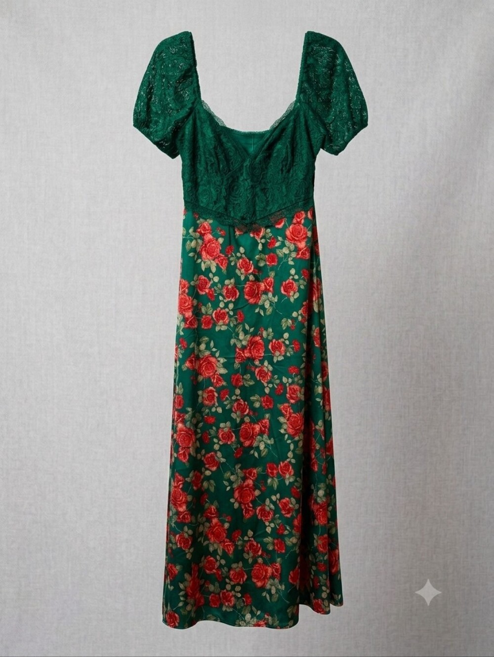 altar'd state dark green dress Altar'd State Dark Green Lace Rose-Pattern V-Neck Dress